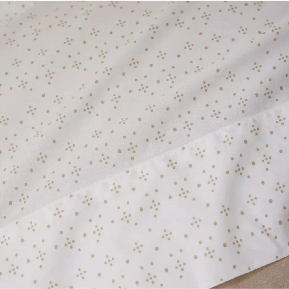 Coyuchi Organic Print Percale Swatch White and Tan Patterned Fabric Size Full